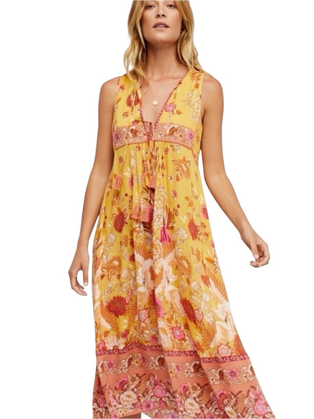 Spell & The Gypsy Siren Song Midi Maxi Dress Large Marigold Floral Boho Festival